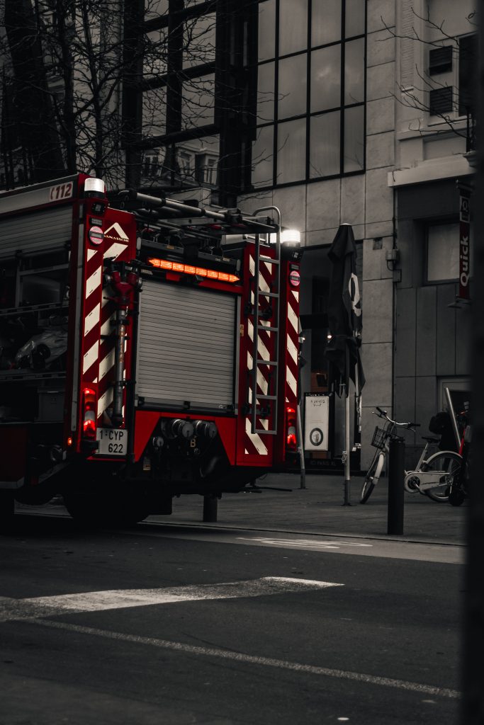 fire truck at office fire alarm, Fire Watch Security Services, Fire Safety, Compliance Assurance, Emergency Response, NFPA 101 Life Safety Code, Property Protection